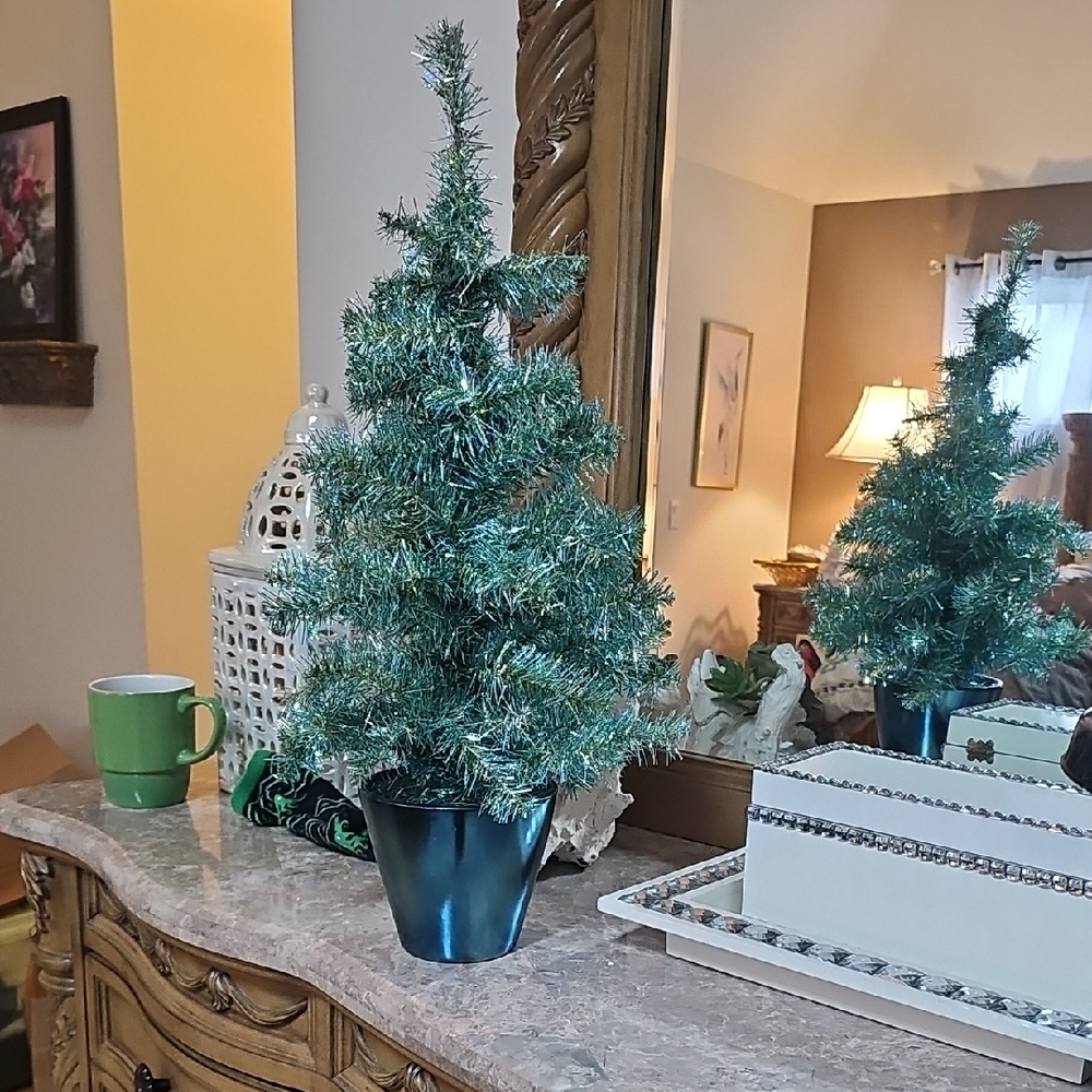 Festive Metallic Teal Christmas Tree 23"H X 11"W New